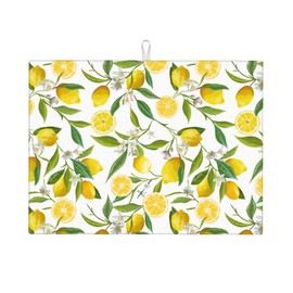 Lemon Dish Drying Mat for Kitchen Counter, Spring Summer Lemon Floral Drying Mat, Reversible Water Control Mat, Kitchen Countertop Absorbent Mat, Dish Draining Mat 18"x24"