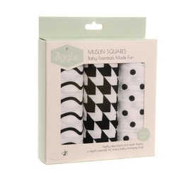 Ziggle - Muslin Cloths for Baby - Newborn Essentials - Baby Swaddle - Burping - Baby Muslins Pack - Baby Essentials - Gifts - black and white