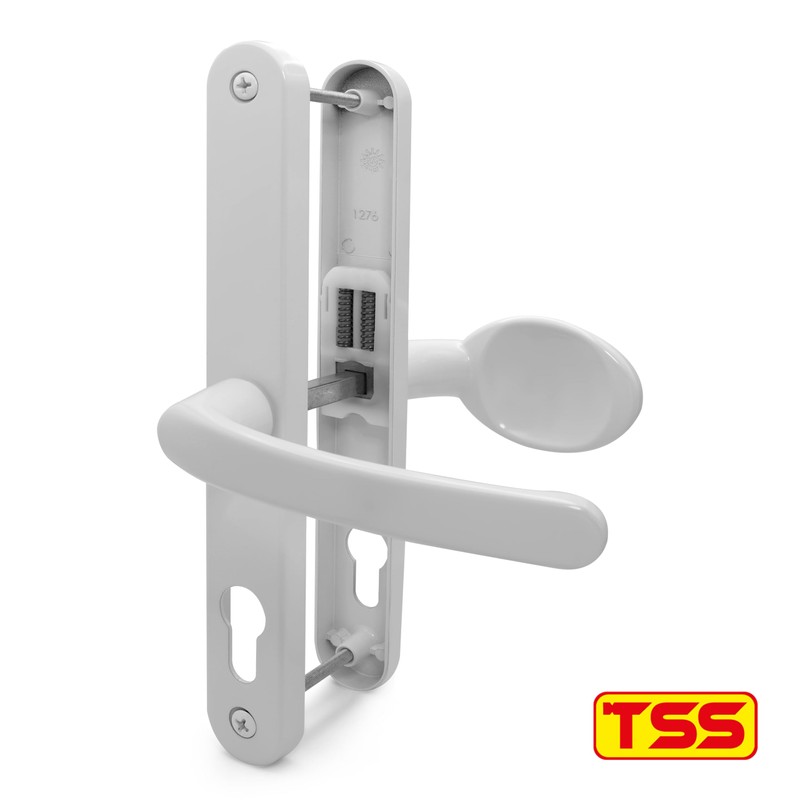 TSS White UPVC Door Handle Pair Set with Lever and