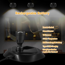 HOFUY Wireless LED Spotlight Indoor with Remote, Battery Powered Picture Lights, Rechargeable Spot Lights with 3CTT, Dimmable Timer Art Lights Accent Uplighting for Plant Wall, 2 Pack