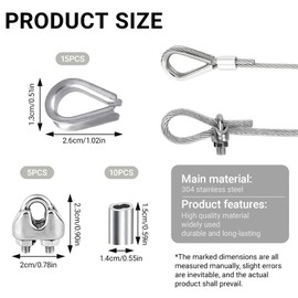 30 Pcs Wire Rope Thimble Sets M4 Wire Rope Clip With M4 Wire Rope Thimbles，Wire Rope Clip M4 Cable Clamp，Wire Rope Clamp For Wire Rope 4mm,Stainless Steel Rope Grips ，Wire Rope Clamp U Bolts