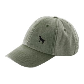 The House Of Dog: Black Labrador Retiever Owner Gift. Distressed Vintage Washed 100% Heavyweight Brushed Cotton Embroidered 6 Panel Low Profile Baseball Cap. Olive