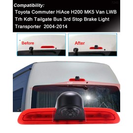 HD Brake Light Roof Rear View Reversing Camera Parking Aids with Angle Adjustable Compatible with Toyota Commuter Hiace H200 MK5 Van LWB TRH KDH Tailgate Transporter (Camera+7''Monitor)