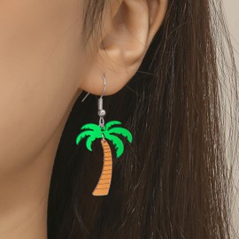 Tropical Summer Beach Earrings Coconut Palm Tree Pineapple Lightweight Dangle Jewelry for Women