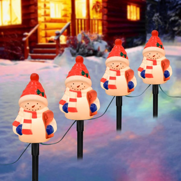 Christmas Pathway String Lights, Christmas Snowman Pathway Markers Lights with 4 Snowman Stake Lights, Connectable Marker Lights for Outdoor Christmas Holiday Lawn Decor Walkway Driveway Lighting