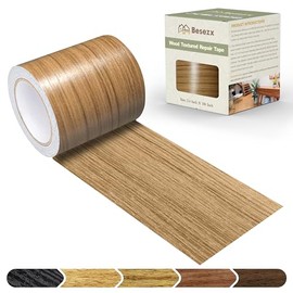 Besezx Wood Grain Tape, 2.4" X15', Self Adhesive Wood Grain Repair Patch for Tables, Chairs, DIY,Baseboards, Doors, Windows, Floors and Furniture Renovation.（Natural Wood Grain）