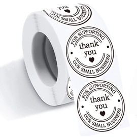 1.5" Round Thank You Stickers - Printed Thank You for Supporting Our Small Business Stickers with Hearts - 500 Thank You Labels Per Roll