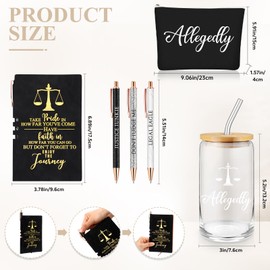 Domensi 6 Pcs Funny Allegedly Lawyer Gift for Women 2025 Graduation Judge Thank You Gift 16 oz Glass Cup Tumbler Makeup Bag Notepad Ballpoint for Paralegal Attorney Law Student Appreciation(Black)