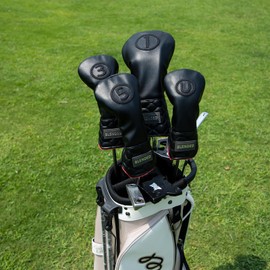 BAIRBRE Golf Club Covers Black Golf Head Covers Driver Covers Fariway Wood Headcover Hybrid Covers Leather 3 Wood Headcover Golf Headcover with Number Tag for All Brand