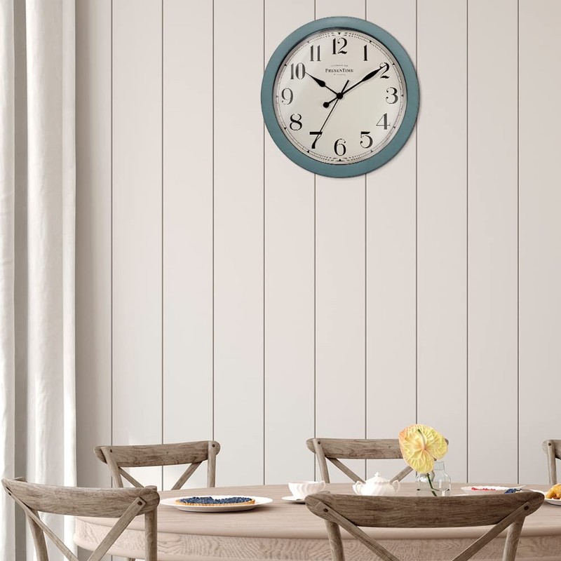 Presentime & Co Vintage Farmhouse Wall Clock, Aged Teal Finish,