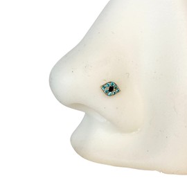 Evil Eye Nose Stud | 14k Solid Gold | Blue Eye Nose Bone 14k Gold | Solid 14 Eyeball Nose Stud | Blue Simulated Diamond CZ | Multi Blue Eye Piercing Stud | Dainty 20 Gauge 20g