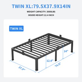 MAF 14 Inch Twin XL Metal Platform Bed Frames with Round Corner Legs, 3000 LBS Heavy Duty Steel Slats Support, Noise Free, No Box Spring Needed, Easy Assembly
