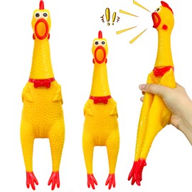 2Pcs Large Screaming Rubber Chickens,15 Inch 12 Inch Yellow Squawking Squeaky Chicken Toy for Novelty Gag Gift,Prank Noise Maker,Adults,Dog