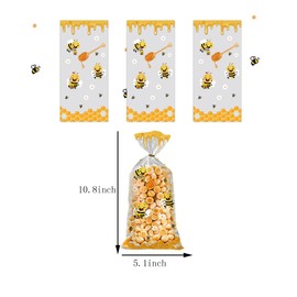 CSTYWC 50PCS Bee Cellophane Treat Bags Yellow Honey Bee Plastic Candy Goodie Bags Party Favor Bags with Twist Ties for Birthday Baby Shower Party Gift Wrapping Supplies