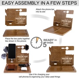 Fastpeace Wood Phone Docking Station for Him for Him 2024 - Desk Accessories & Workspace Organizer - Birthday Gifts for Boyfriend, Key Holder - Stand Watch for Men