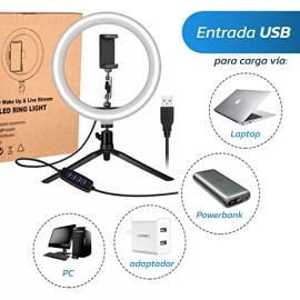 Bluelander Lampara Aro De Luz Led De 10 Pulgadas Con Tripie Portatil