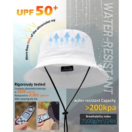Water-Resistant Bucket Hat for Women Men Rain Hat UPF 50+ Boonie Sun Hat Foldable Summer Floppy Fishing Safari Hats White