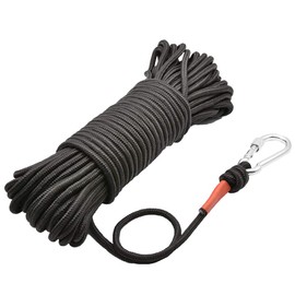 Fishing Magnet Rope with Carabiner, 65 Feets(20 Meters) All Purpose Nylon High Strength Cord Safety and Durable Rope, Heavy Rope with Safety Lock, Diameter 8mm(0.31"), Black