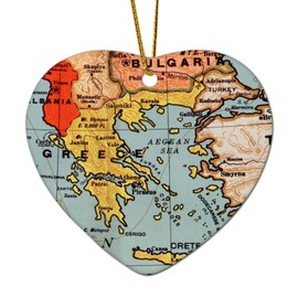 Map Greece Christmas Ornaments Abstract World Map Hanging Ornaments Christmas Tree Decorations Rustic Ceramic Porcelain Souvenir for Friends Families