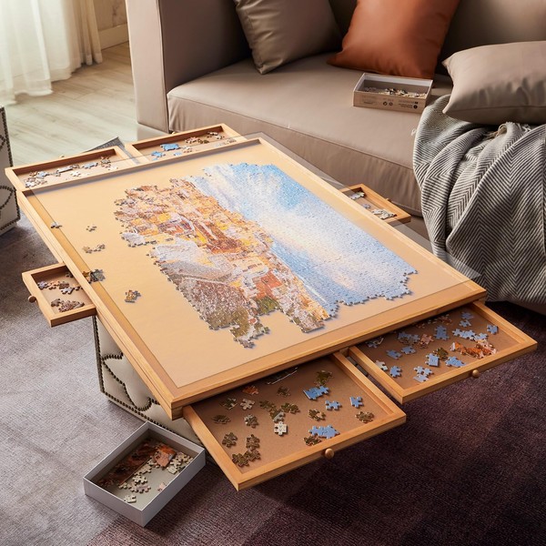 Wooden Puzzle Table with 6 Drawers for Storing Puzzles, 40 ''× 28'', Puzzle Tray, Suitable for Adults and Children, can accommodate 2000 Pieces