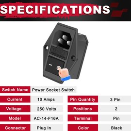MKBKLLJY 2PCS Inlet Module Plug Male Power Socket 3D Printer Arcade Power Switch 10A 250V AC Rocker Switch Adapter Power Connector 3 Pin AC-14-F16A with 10A Fuse Terminals Fork Connector Screw