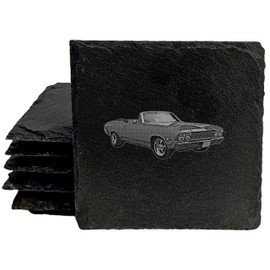 Powerhouse on a Coaster: 1968 Chevy 396 Coasters for Muscle Car Fans - Square Slate - set of 8