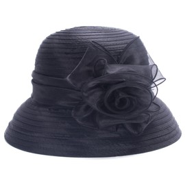 Lawliet Ladies Womens Style Organza Floral Summer Sun Foldable Packable Cloche Bucket Derby Ascot Hat (Black)