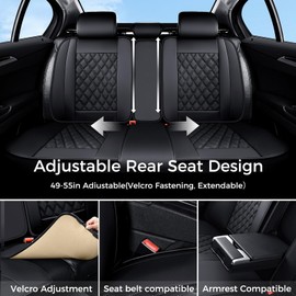 Huidasource Car Rear Seat Covers, Black Leather Back Row Seat Cover, Automotive Rear Bench Seat Cushion Cover Universal Fit for Most Cars Sedan SUV Pickup Truck (Back Row/Black)