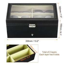 PATIKIL Sunglasses Organizer for Women Men, 12 Slot Leather Eyeglass Display Case Holder with Drawer Double-Layer Eyewear Storage Box, Black