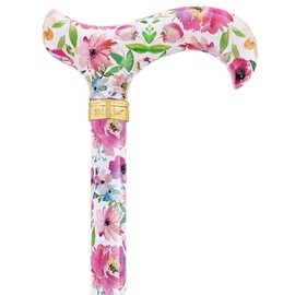 Royal RC Canes Watercolor Flowers Vivienne May Adjustable Folding Designer Derby Cane – Lightweight Stylish Walking Stick for Men and Women with HD Patterned Aluminum Shaft