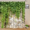 Spring Scenery Shower Curtains Set Green Leaves Plant Vine Stone