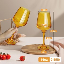 GLAZVIA Amber Wine Glasses Set of 6, 14oz Stemmed Glasses, Thick & Colored, Dishwasher Safe Stemware for Red or White, Gift for Party, Holiday, Anniversary, Restaurant, Home Bar, Daily Use