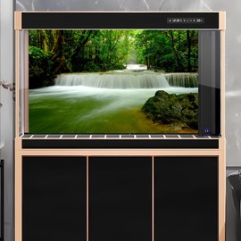 Waterfall Aquarium Background Deep Rainforest Natural Landscape Terrarium Background Falls Green Jungle Plants Fish Tank Background Waterfall Forest Reptile Background Wallpaper Vinyl 36x18in