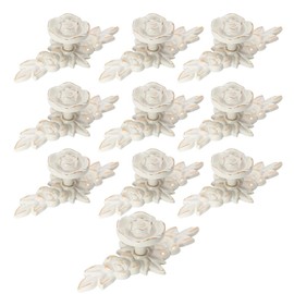 AchNau 10pcs Rose Flower Cabinet Knobs Vintage Kitchen Shabby Chic Drawer Pull Handles with Base for Dresser Vanity Nightstand Cupboard Wardrobe Closet Drawer (Ivory White with Gold Edge)