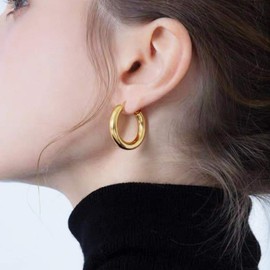sovesi Chunky Gold Hoop Earrings for Women, 14K Real Gold Plated Thick Hoops Earrings with 925 Sterling Silver Post, Gold and Silver Hoop Earrings for Women Set 30mm