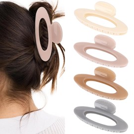 ACO-UINT 4Pcs Hair Claw Clips Large Oval Hair Clips for Women Strong Hold Non Slip Jaw Clips for Thick Thin Hair(Neutral)