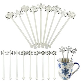 60 Pcs Snowflake Drink Stirrers Bulk, 5.9 Inch Wooden Cocktail Picks with 3 Unique Snowflake Designs, Bamboo Toothpicks for Appetizers, Coffee Bar, Beverages, Winter Christmas Party Supplies