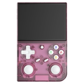 G350 Handheld Game Console , 3.5 Inch IPS Screen Linux System 3200 mAh Battery 4371 Games Preloaded , Portable Retro Video Games Console Support Wired Controller and Earphone (Transparent Pink)
