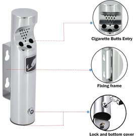 Rondi Wall Mounted Ashtray Stainless Steel for Restaurants, Offices and Hotels with Lock Poweka