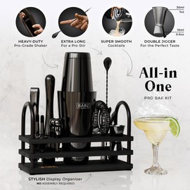 BARE BARREL® Mixology Bartender Kit Bar Set | 14-Piece Cocktail Shaker Set | Martini Barware Mixing Tools for Home Bartending | 35 Recipe Cards | Gift Set (28oz Boston Shaker, Jet Black/Black)