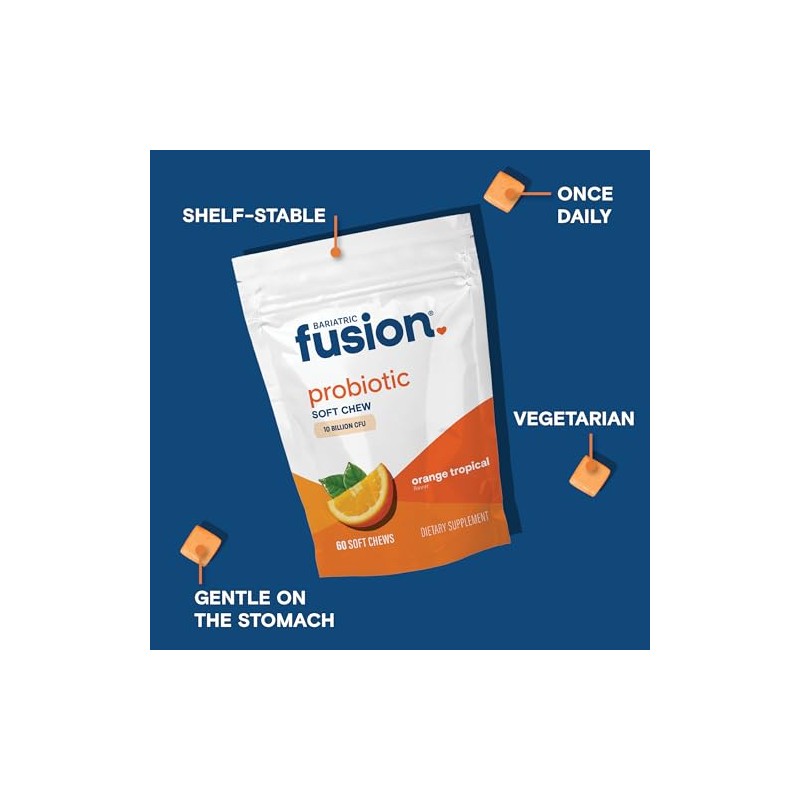 Bariatric Fusion Bariatric Probiotic Soft Chews Orange Tropical Flavor Chewy