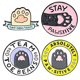 ROFARSO Cat Paw Enamel Lapel Pin Set Cute Animal Pin, STAY PAWSITIVE Cat Slogn Accessory for Backpacks Clothing Bags Hats Shirts (4pics pin set)