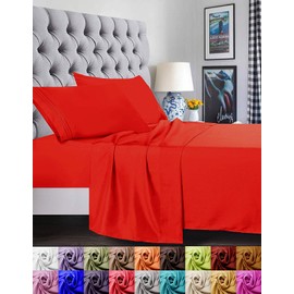 Elegant Comfort 1500 Premier Luxury Hotel Quality Super Soft Wrinkle Free and Fade Resistant 4-Piece Bed Sheet Set, Twin/Twin XL, Red