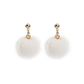 Pom Pom Earrings Tiny Plush Ball Earrings Women Fall Winter Fashion Faur Fur Earrings (white)