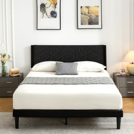 ZFAEUL King Bed Frame Upholstered Platform with Headboard and Strong Wooden Slats,Non-Slip,No Box Spring Needed, Easy Assembly,Black