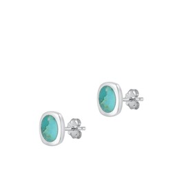 Sterling Silver Unique High Polished Simulated Turquoise Stud Fashion Earrings .925 New