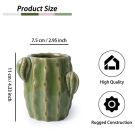 Zaposcca Ceramic Cactus Pen Holder, Cactus Decor Cute Pencil Holder, Makeup Brush Holder for Home, Office Desk Accessories(Light Green Cactus)