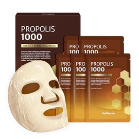 WELLDERMA Mascarilla Energizante De Tela Con Propolis 1000  5 Láminas  Mascarilla Facial Coreana Para Hidratación, Vitalidad Y Cuidado Radiante  Con  