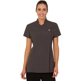 Press Stud Salon Tunic - Beauty Hairdressing Massage Therapist Spa Health Work Nail Uniform (Grey, 6)