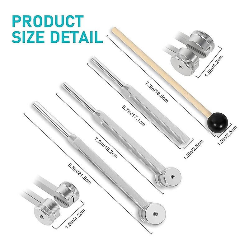 Tuning Fork Set (128Hz, 256Hz, 512Hz), Tuning Forks for Chakra/Healing/Sound